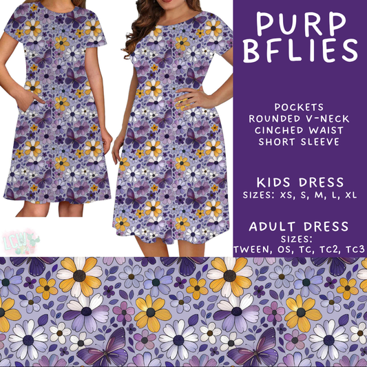 Batch #550 - Fun Run 24 - Closes 7/1 - ETA early Sept - Purp BFlies Adult & Kids Dresses