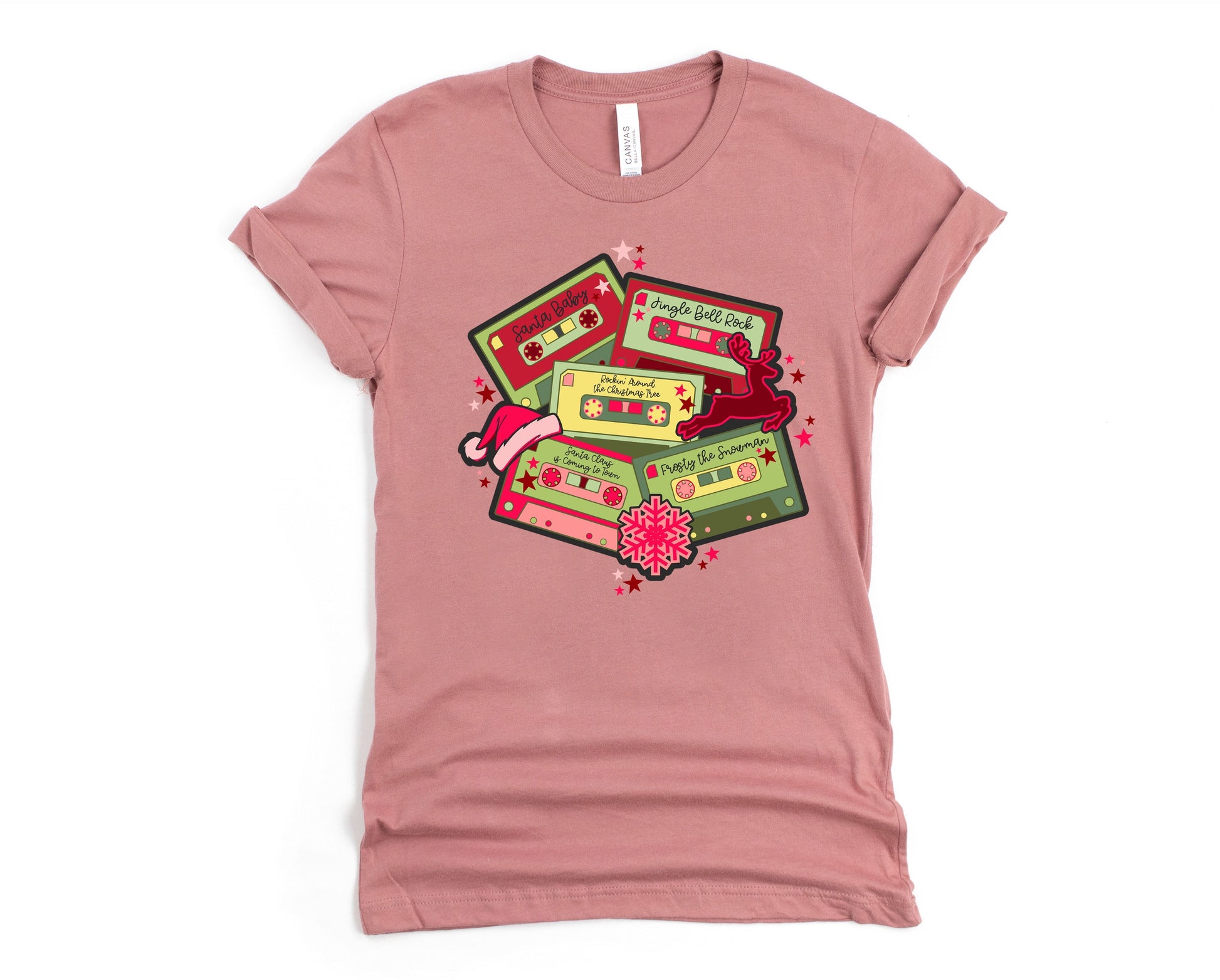 Wholesale Christmas Tapes Graphic Tee - Mauve