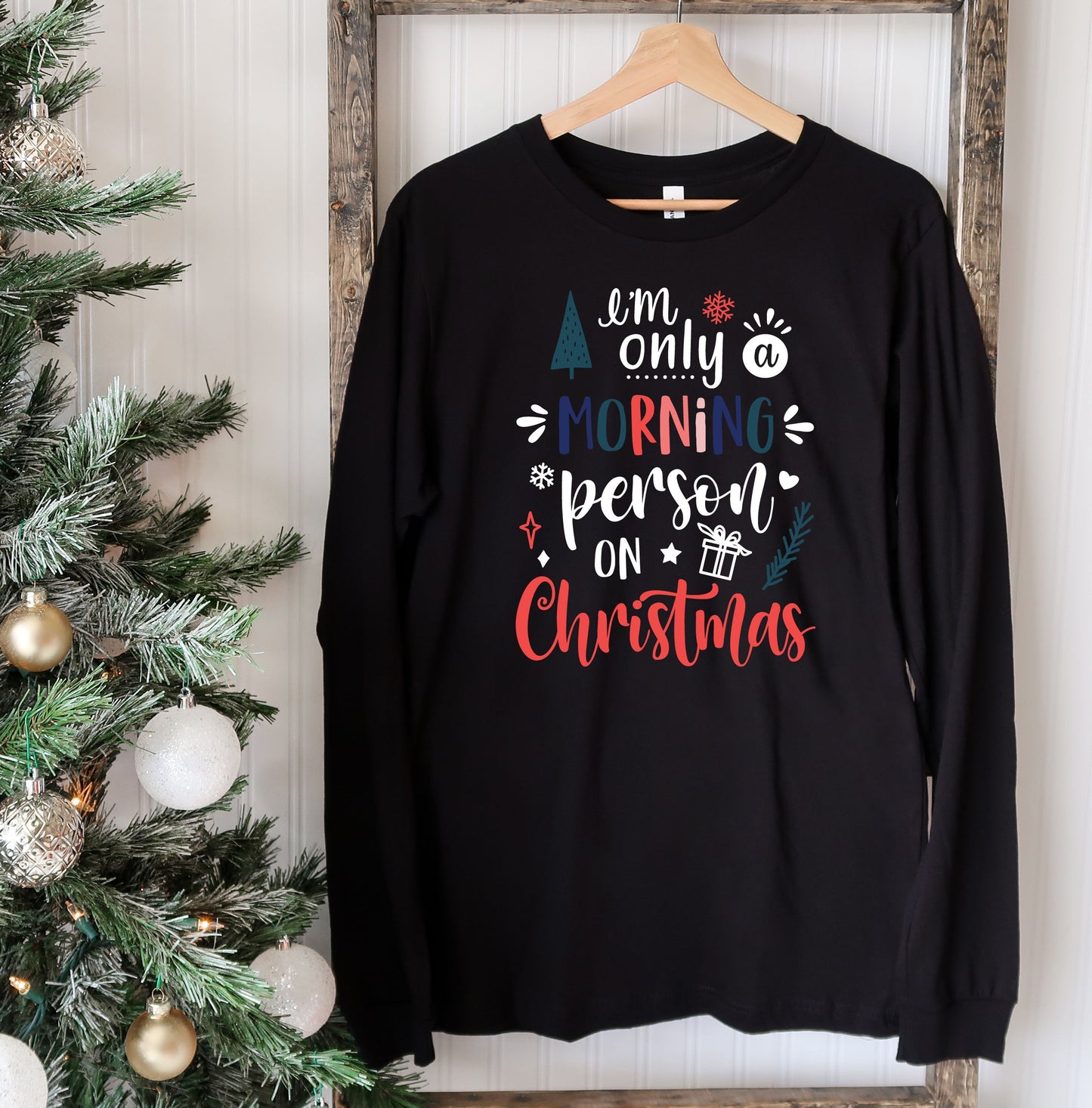 Wholesale Christmas Morning Person Graphic Tee - Black Long Sleeve